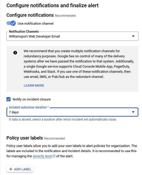 Google Cloud Policies Configure Notifications